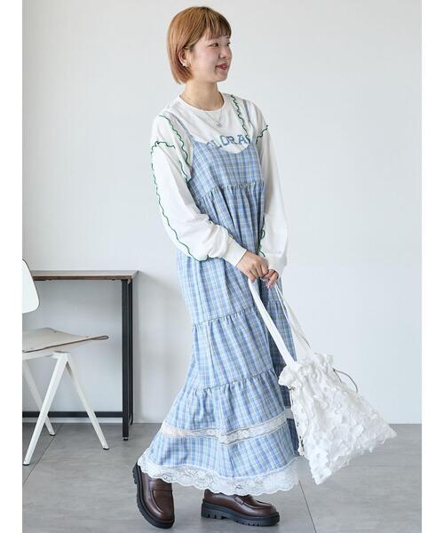 ehka sopo(エヘカソポ)の「レース付きチェックキャミワンピース(ワンピース・レディース・ブラック/ブルー/グリーン・F)」の11枚目の写真