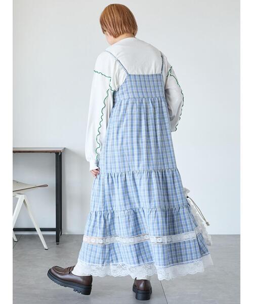 ehka sopo(エヘカソポ)の「レース付きチェックキャミワンピース(ワンピース・レディース・ブラック/ブルー/グリーン・F)」の13枚目の写真
