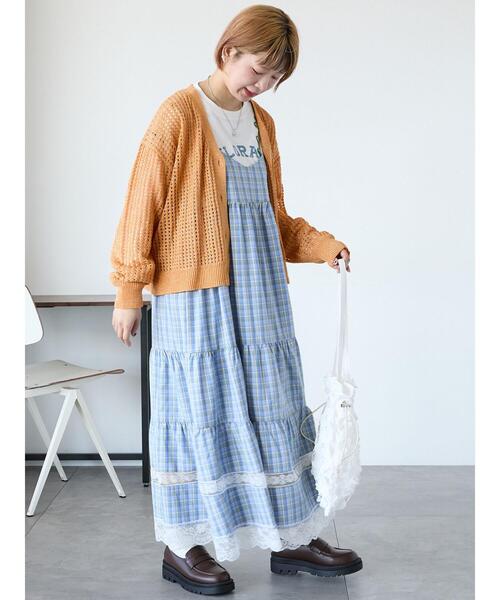 ehka sopo(エヘカソポ)の「レース付きチェックキャミワンピース(ワンピース・レディース・ブラック/ブルー/グリーン・F)」の15枚目の写真