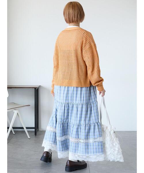 ehka sopo(エヘカソポ)の「レース付きチェックキャミワンピース(ワンピース・レディース・ブラック/ブルー/グリーン・F)」の16枚目の写真