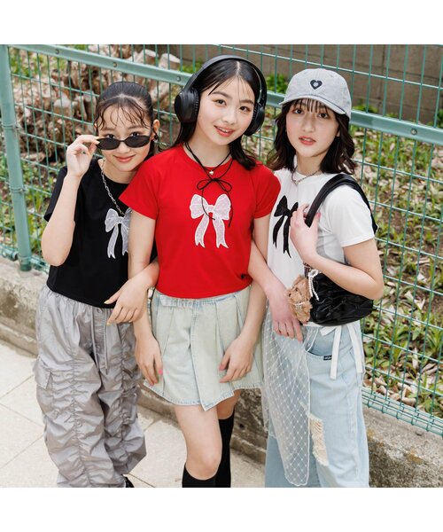 algy（アルジー）の「リボンレース半袖T（Tシャツ/カットソー・キッズ・レッド/オフホワイト/ブラック・X-SMALL/XX-SMALL/SMALL/MEDIUM）」の5枚目の写真