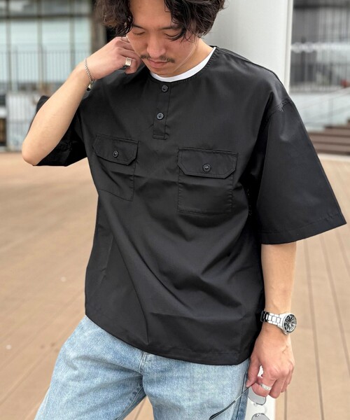 TAION（タイオン）の「【TAION/タイオン】ノンダウン ミリタリー ヘンリーネックカットソー 25SS（Tシャツ/カットソー・メンズ・ダークネイビー/ブラック系その他/オリーブ/ブラック・M/L/XL）」の2枚目の写真