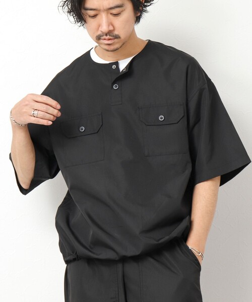 TAION（タイオン）の「【TAION/タイオン】ノンダウン ミリタリー ヘンリーネックカットソー 25SS（Tシャツ/カットソー・メンズ・ダークネイビー/ブラック系その他/オリーブ/ブラック・M/L/XL）」の6枚目の写真