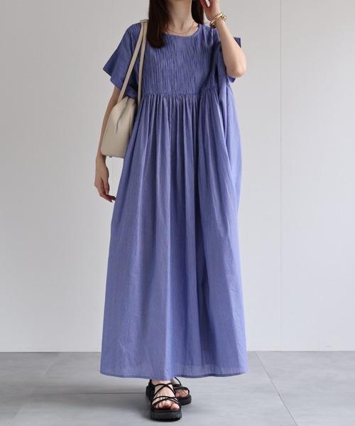 sakishimatokyo（サキシマトーキョー）の「＜sakishimatokyo premium＞ピンタック入り ストライプワンピース/インド綿/インドコットン（シャツワンピース・レディース・オフホワイト/ブルー・M/L）」の6枚目の写真