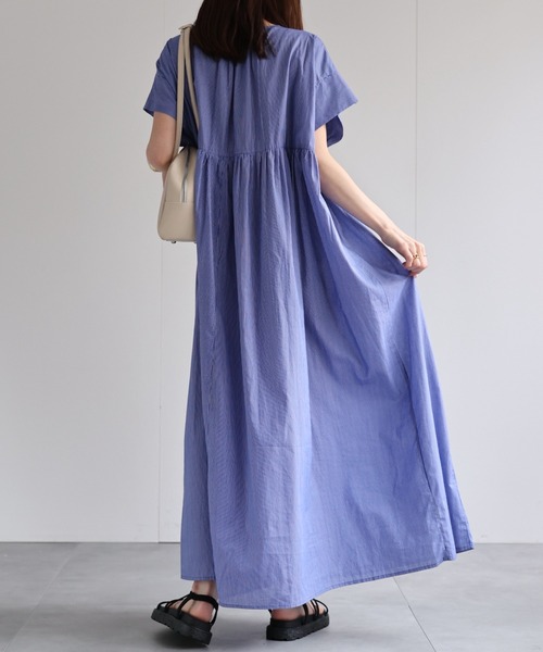 極美品 エムエスジーエム MSGM ブルーストライプ コットンワンピース 青 白 MSGM ノースリーブ ストライプ リボン ロングワンピース ドレス