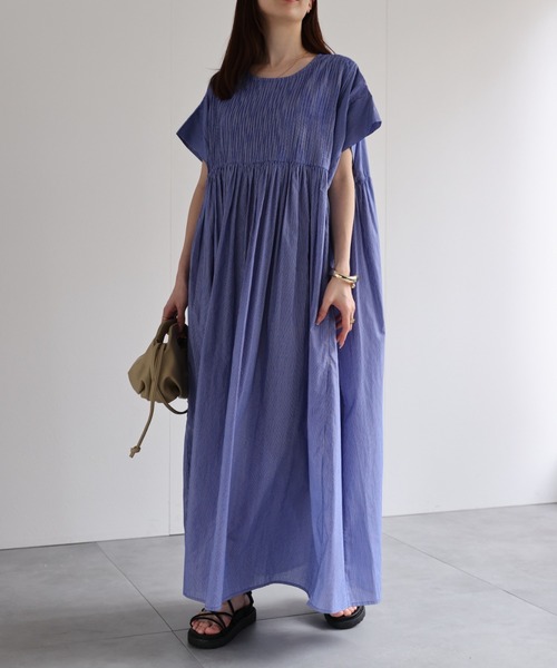 sakishimatokyo（サキシマトーキョー）の「＜sakishimatokyo premium＞ピンタック入り ストライプワンピース/インド綿/インドコットン（シャツワンピース・レディース・オフホワイト/ブルー・M/L）」の20枚目の写真