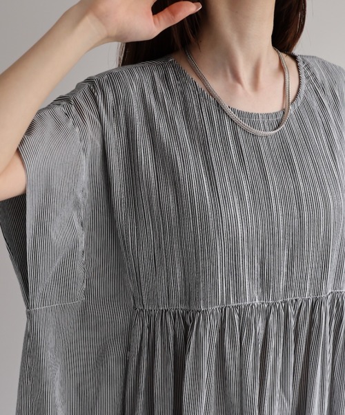 sakishimatokyo（サキシマトーキョー）の「＜sakishimatokyo premium＞ピンタック入り ストライプワンピース/インド綿/インドコットン（シャツワンピース・レディース・オフホワイト/ブルー・M/L）」の4枚目の写真