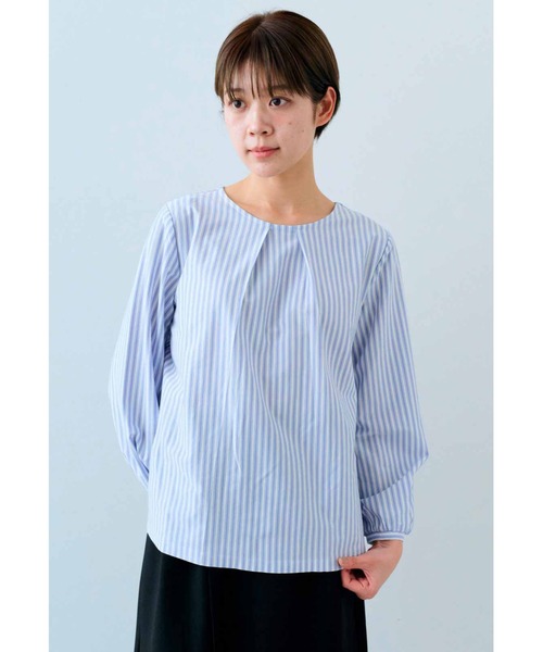 IEDIT(イディット)の「IEDIT Tシャツ感覚で着られるカットソーストライプブラウス(シャツ/ブラウス・レディース・グレー/ブルー・M/L/LL/3L/S)」の3枚目の写真