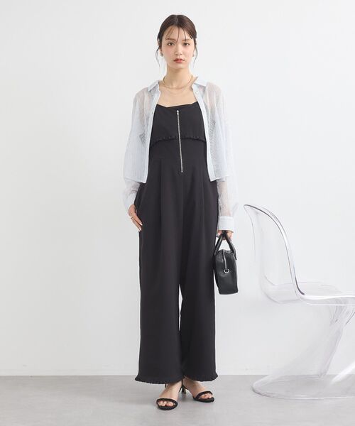 earth music&ecology（アースミュージックアンドエコロジー）の「ミニフリルフロントジップロンパース（つなぎ/オールインワン・レディース・グレー/ブラック/アイボリー・FREE）」の19枚目の写真