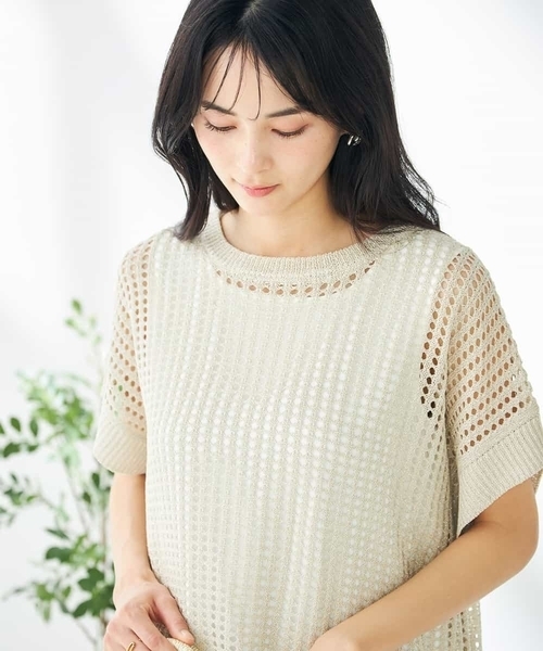 a.v.v(アーヴェヴェ)の「ラメメッシュサマーニット(ニット/セーター・レディース・グレー/オレンジ/ベージュ・36/40/38)」の19枚目の写真
