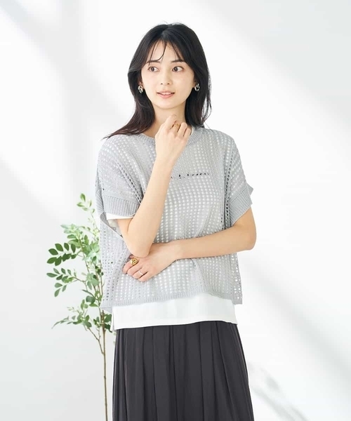 a.v.v(アーヴェヴェ)の「ラメメッシュサマーニット(ニット/セーター・レディース・グレー/オレンジ/ベージュ・36/40/38)」の17枚目の写真