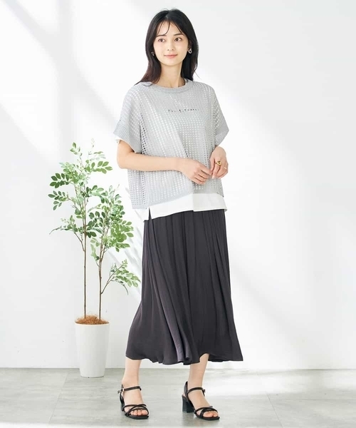 a.v.v(アーヴェヴェ)の「ラメメッシュサマーニット(ニット/セーター・レディース・グレー/オレンジ/ベージュ・36/40/38)」の15枚目の写真