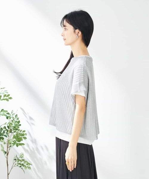 a.v.v(アーヴェヴェ)の「ラメメッシュサマーニット(ニット/セーター・レディース・グレー/オレンジ/ベージュ・36/40/38)」の11枚目の写真