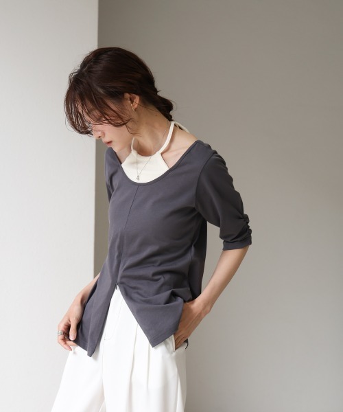 Bab(バブ)の「レイヤード風フロントジップトップス(Tシャツ/カットソー・レディース・ブラウン/オフホワイト/チャコールグレー・FREE)」の22枚目の写真