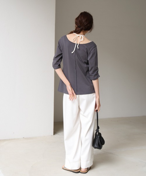 Bab(バブ)の「レイヤード風フロントジップトップス(Tシャツ/カットソー・レディース・ブラウン/オフホワイト/チャコールグレー・FREE)」の18枚目の写真