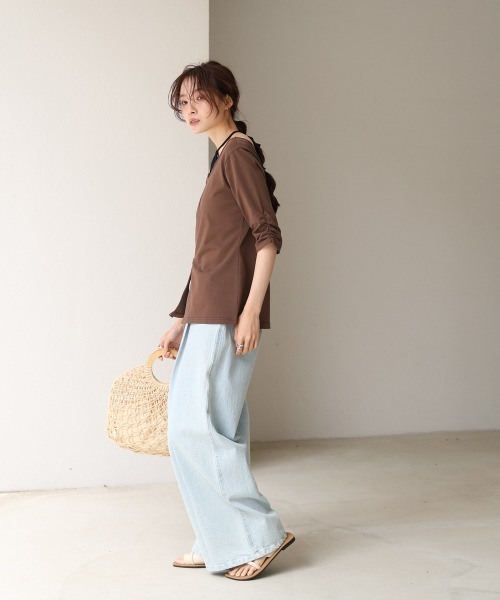 Bab(バブ)の「レイヤード風フロントジップトップス(Tシャツ/カットソー・レディース・ブラウン/オフホワイト/チャコールグレー・FREE)」の12枚目の写真
