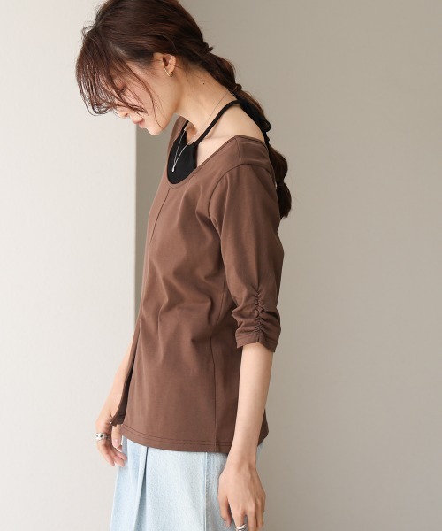 Bab(バブ)の「レイヤード風フロントジップトップス(Tシャツ/カットソー・レディース・ブラウン/オフホワイト/チャコールグレー・FREE)」の9枚目の写真