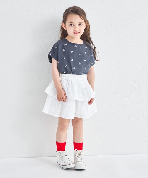 pairmanon(ペアマノン)の「フラワーレース ティアードスカッツ(スカート・キッズ・ホワイト/ブラック・90/150/140/100/110/120/130)」の21枚目の写真