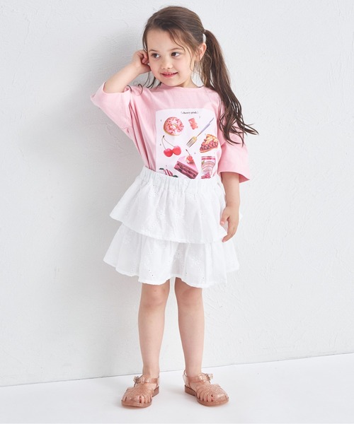 pairmanon(ペアマノン)の「フラワーレース ティアードスカッツ(スカート・キッズ・ホワイト/ブラック・90/150/140/100/110/120/130)」の18枚目の写真