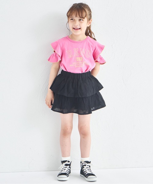 pairmanon(ペアマノン)の「フラワーレース ティアードスカッツ(スカート・キッズ・ホワイト/ブラック・90/150/140/100/110/120/130)」の8枚目の写真