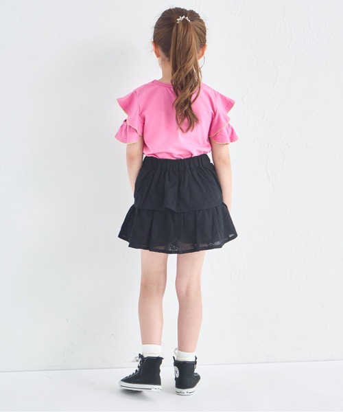 pairmanon(ペアマノン)の「フラワーレース ティアードスカッツ(スカート・キッズ・ホワイト/ブラック・90/150/140/100/110/120/130)」の5枚目の写真