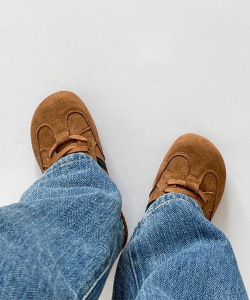 超軽量 ダブルライン レースアップ スニーカー フラット サボ