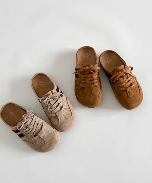 超軽量 ダブルライン レースアップ スニーカー フラット サボ