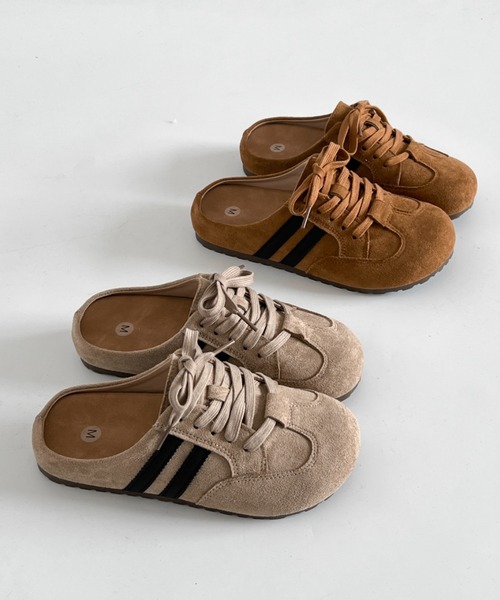 セール】超軽量 ダブルライン レースアップ スニーカー フラット サボ