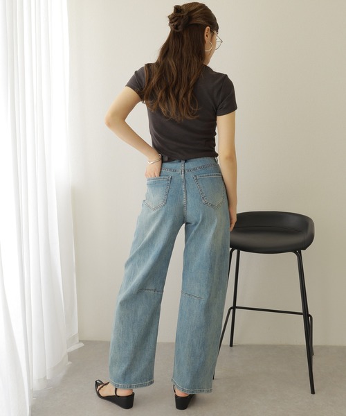 LAULEN（ローレン）の「belted curve denim pants /ウォッシュ加工 ベルト付き ワイド カーブ デニム パンツ（デニムパンツ・レディース・ブルー・S/M）」の6枚目の写真