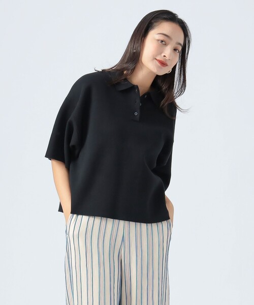BEAMS HEART（ビームスハート）の「ハーフスリーブ ニットポロ（ポロシャツ・レディース・ベージュ/ブラウン系その他3/ブラック・FREE）」の2枚目の写真