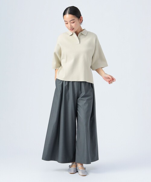 BEAMS HEART（ビームスハート）の「ハーフスリーブ ニットポロ（ポロシャツ・レディース・ベージュ/ブラウン系その他3/ブラック・FREE）」の6枚目の写真