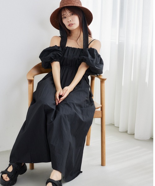 mysty woman(ミスティウーマン)の「3WAYボリュームワンピース 574439(ワンピース・レディース・アイボリー/ブラック/ベージュ・FREE)」の3枚目の写真