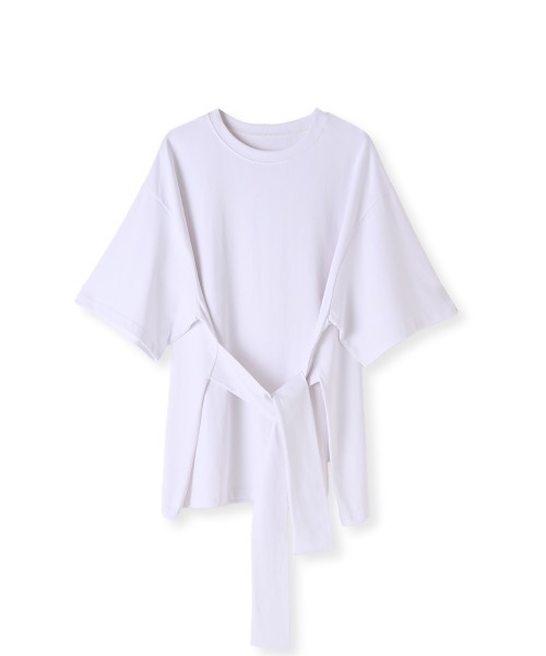 marjour(マージュール)の「WAIST TIE OVER TEE(Tシャツ/カットソー・レディース・ブラック/オフホワイト・M)」の4枚目の写真