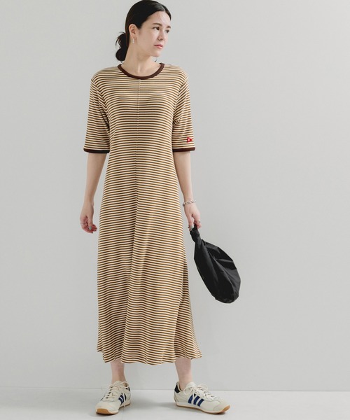 Healthknit(ヘルスニット)の「【Healthknit/ヘルスニット】別注/クルーネックボーダーワンピース(ワンピース・レディース・パープル系その他2/オレンジ系その他2・FREE)」の2枚目の写真
