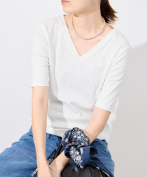 SLOBE IENA（スローブイエナ）の「《汗染み防止/抗菌防臭》リブVネックプルオーバー（Tシャツ/カットソー）」