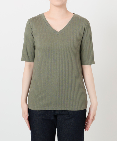 汗染み防止/抗菌防臭》リブVネックプルオーバー（Tシャツ