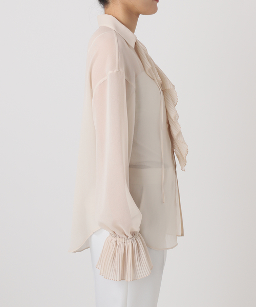 【美品】NOBLE 袖フリルブラウス　ピンク cd010-17923-01b.jpg?basethum=225