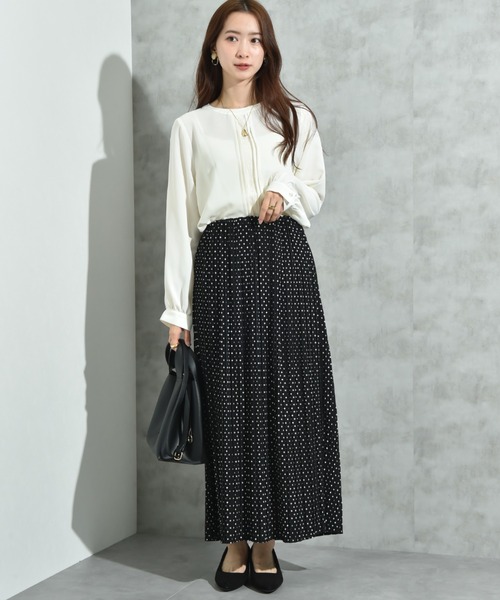 INTERPLANET（インタープラネット）の「シアーマンスドットプリーツナロースカート（スカート・レディース・ブラック/ブラウン・FREE）」の11枚目の写真