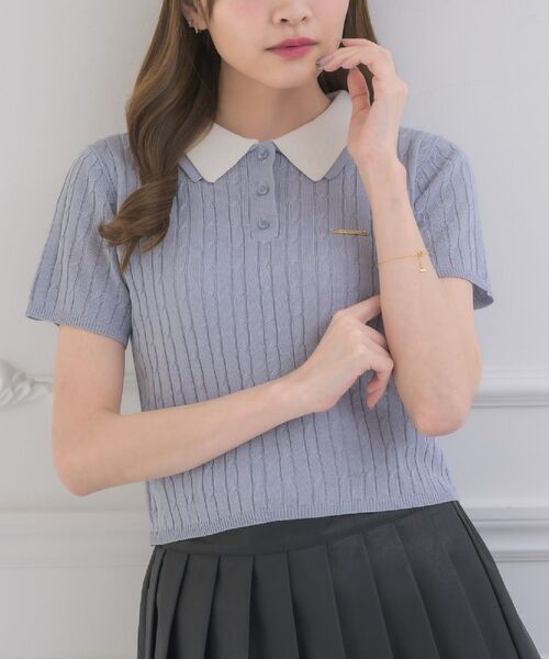 ems excite（エムズエキサイト）の「2枚襟ケーブルNTPO（ニット/セーター・レディース・ダークブルー/ナチュラル/ピンク/ブルー・FREE）」の3枚目の写真