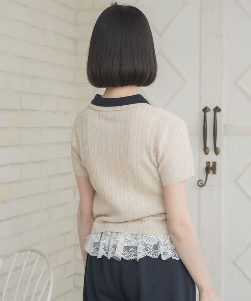 ems excite（エムズエキサイト）の「2枚襟ケーブルNTPO（ニット/セーター・レディース・ダークブルー/ナチュラル/ピンク/ブルー・FREE）」の8枚目の写真