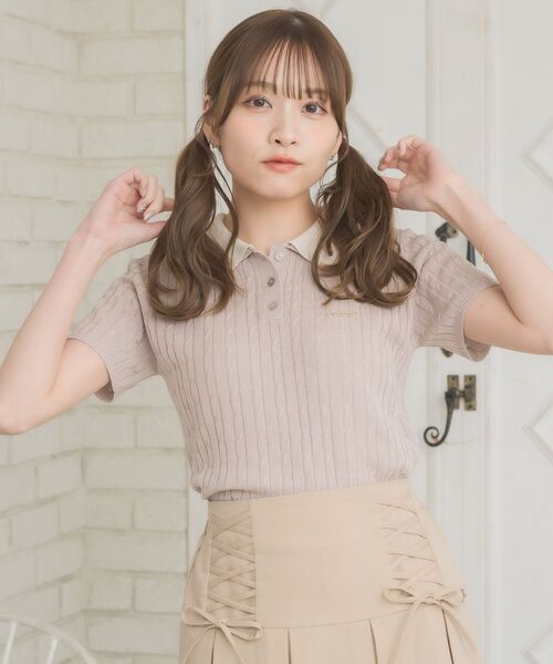 ems excite（エムズエキサイト）の「2枚襟ケーブルNTPO（ニット/セーター・レディース・ダークブルー/ナチュラル/ピンク/ブルー・FREE）」の14枚目の写真