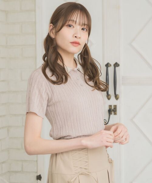 ems excite（エムズエキサイト）の「2枚襟ケーブルNTPO（ニット/セーター・レディース・ダークブルー/ナチュラル/ピンク/ブルー・FREE）」の15枚目の写真