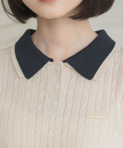 ems excite（エムズエキサイト）の「2枚襟ケーブルNTPO（ニット/セーター・レディース・ダークブルー/ナチュラル/ピンク/ブルー・FREE）」の18枚目の写真
