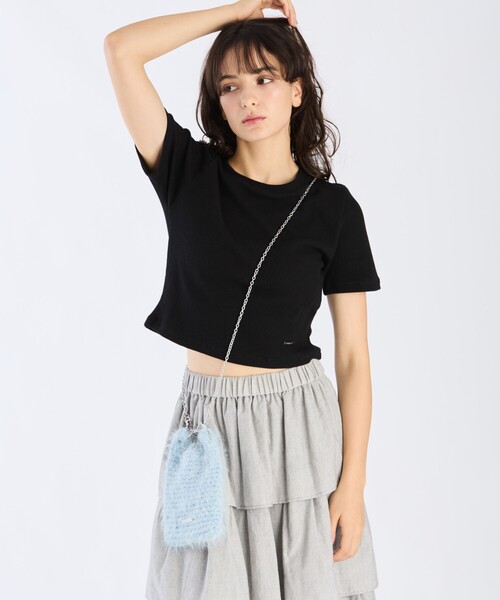 To b. by agnes b.（トゥービーバイアニエスベー）の「ワッフル コンパクト 半袖 Tシャツ（Tシャツ/カットソー・レディース・ブラック・40/38）」の6枚目の写真