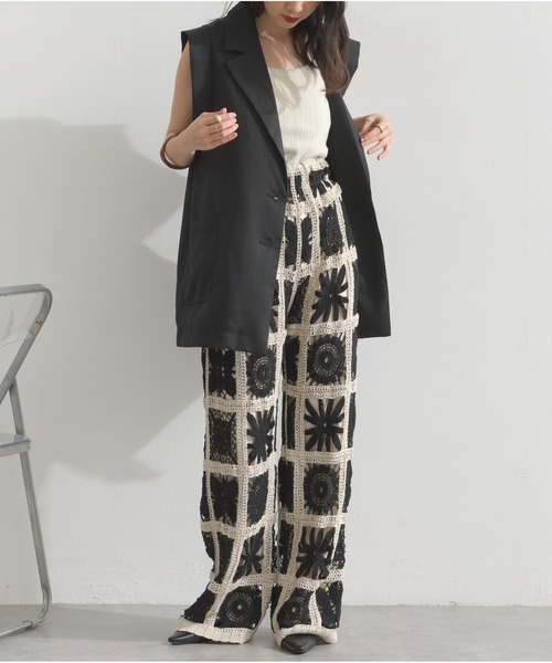 OandI(オーアンドアイ)の「ブロッククロシェニットパンツ(その他パンツ・レディース・アイボリー/ブラック・FREE)」の21枚目の写真