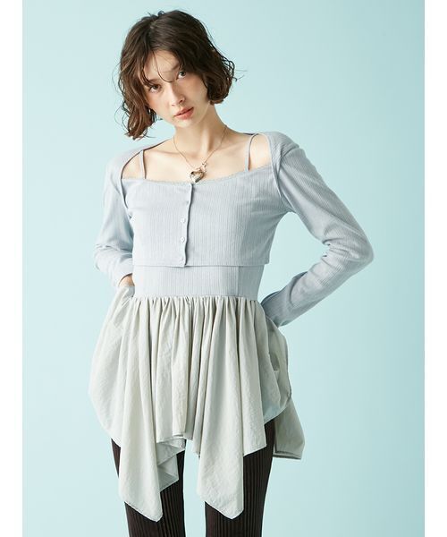 LILY BROWN(リリーブラウン)の「カーデセットペプラムトップス(Tシャツ/カットソー・レディース・ブルー/ホワイト/ブラック・F)」の1枚目の写真