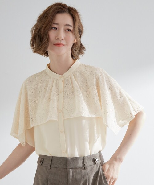 grove（グローブ）の「透け感と刺繍で魅せる　ペイズリー刺繍ケープブラウス（シャツ/ブラウス・レディース・アイボリー/ブルー系その他/ボルドー/ブラック・02/03/01/05/04）」の5枚目の写真