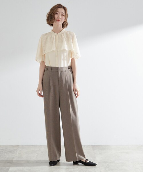 grove（グローブ）の「透け感と刺繍で魅せる　ペイズリー刺繍ケープブラウス（シャツ/ブラウス・レディース・アイボリー/ブルー系その他/ボルドー/ブラック・02/03/01/05/04）」の6枚目の写真