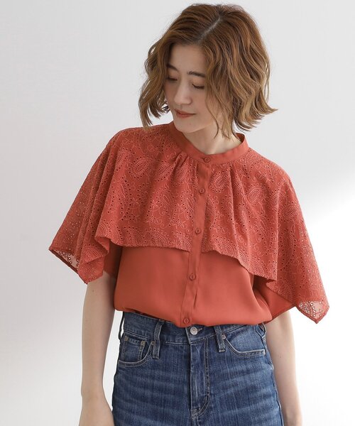 grove（グローブ）の「透け感と刺繍で魅せる　ペイズリー刺繍ケープブラウス（シャツ/ブラウス・レディース・アイボリー/ブルー系その他/ボルドー/ブラック・02/03/01/05/04）」の20枚目の写真