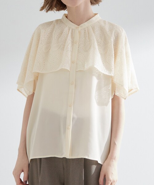 grove（グローブ）の「透け感と刺繍で魅せる　ペイズリー刺繍ケープブラウス（シャツ/ブラウス・レディース・アイボリー/ブルー系その他/ボルドー/ブラック・02/03/01/05/04）」の8枚目の写真